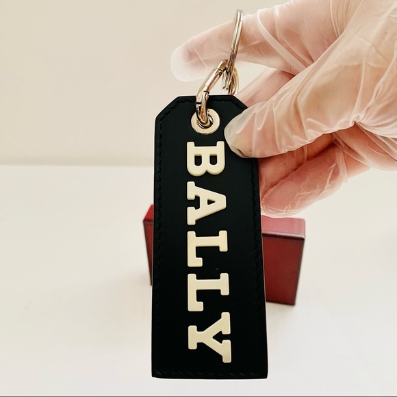 NWT: BALLY | Black Embossed Leather Logo Luggage Tag - Picture 5 of 8
